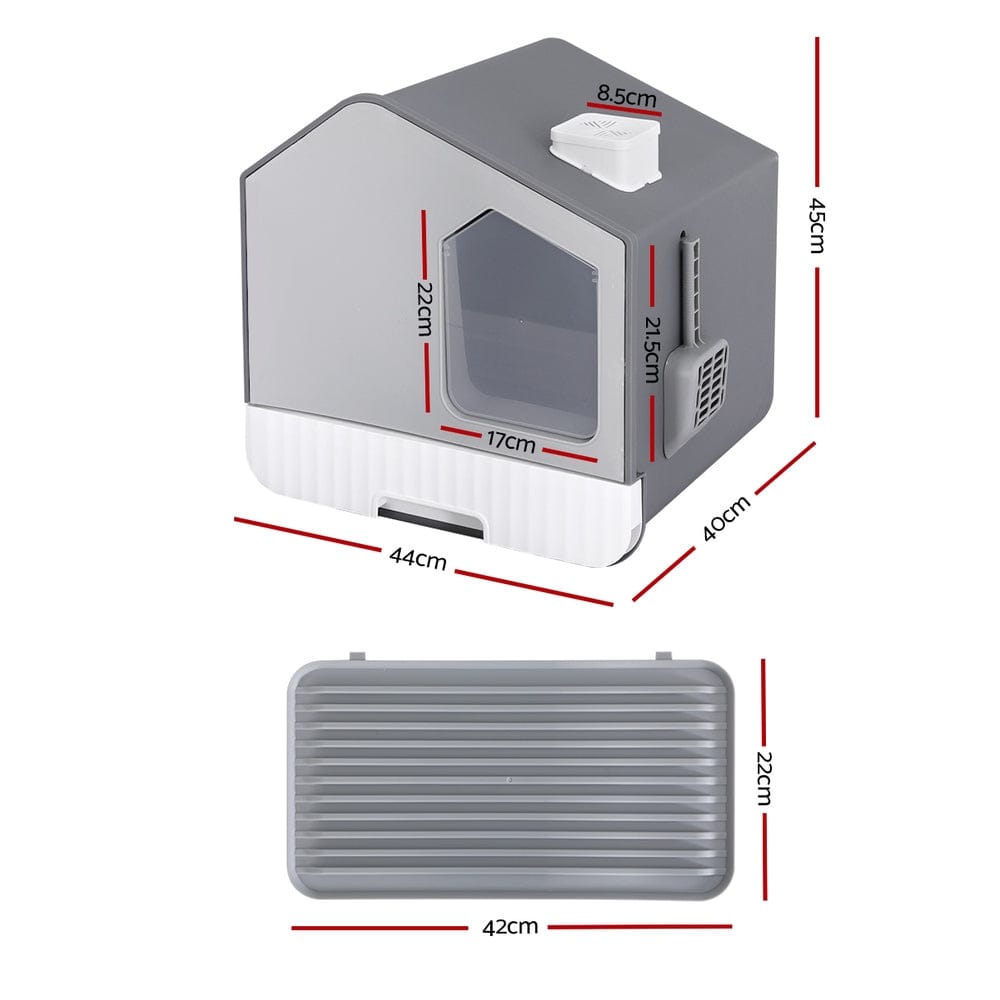 i.Pet Pet Care > Cat Supplies > Cat Litter i.Pet Cat Litter Box Large Tray Kitty Toilet Enclosed Cat Litter Box Hooded Scoop Mat Grey