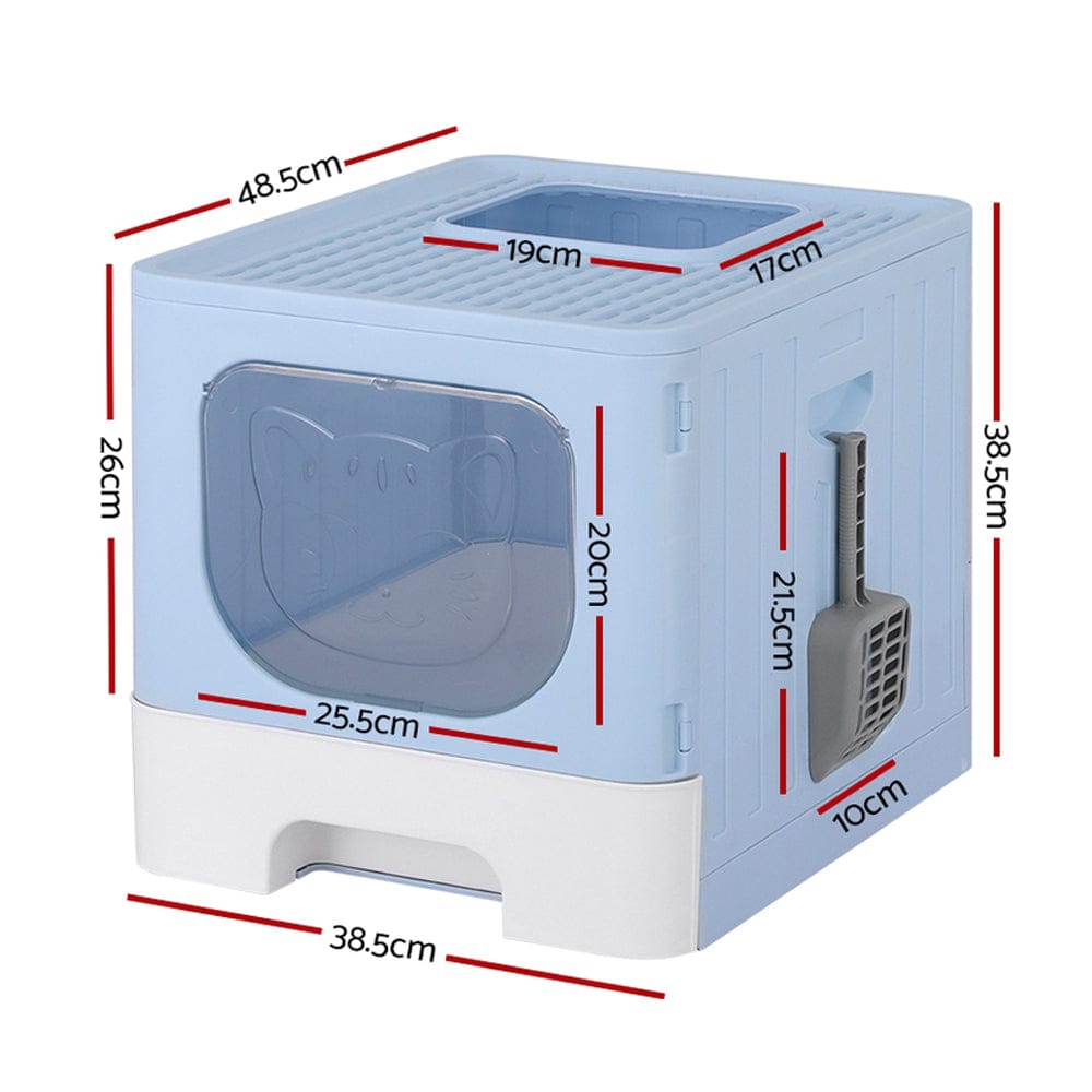 i.Pet Pet Care > Cat Supplies > Cat Litter i.Pet Cat Litter Box Large Tray Kitty Toilet Enclosed Hooded Foldable Cat Litter Box Scoop Blue