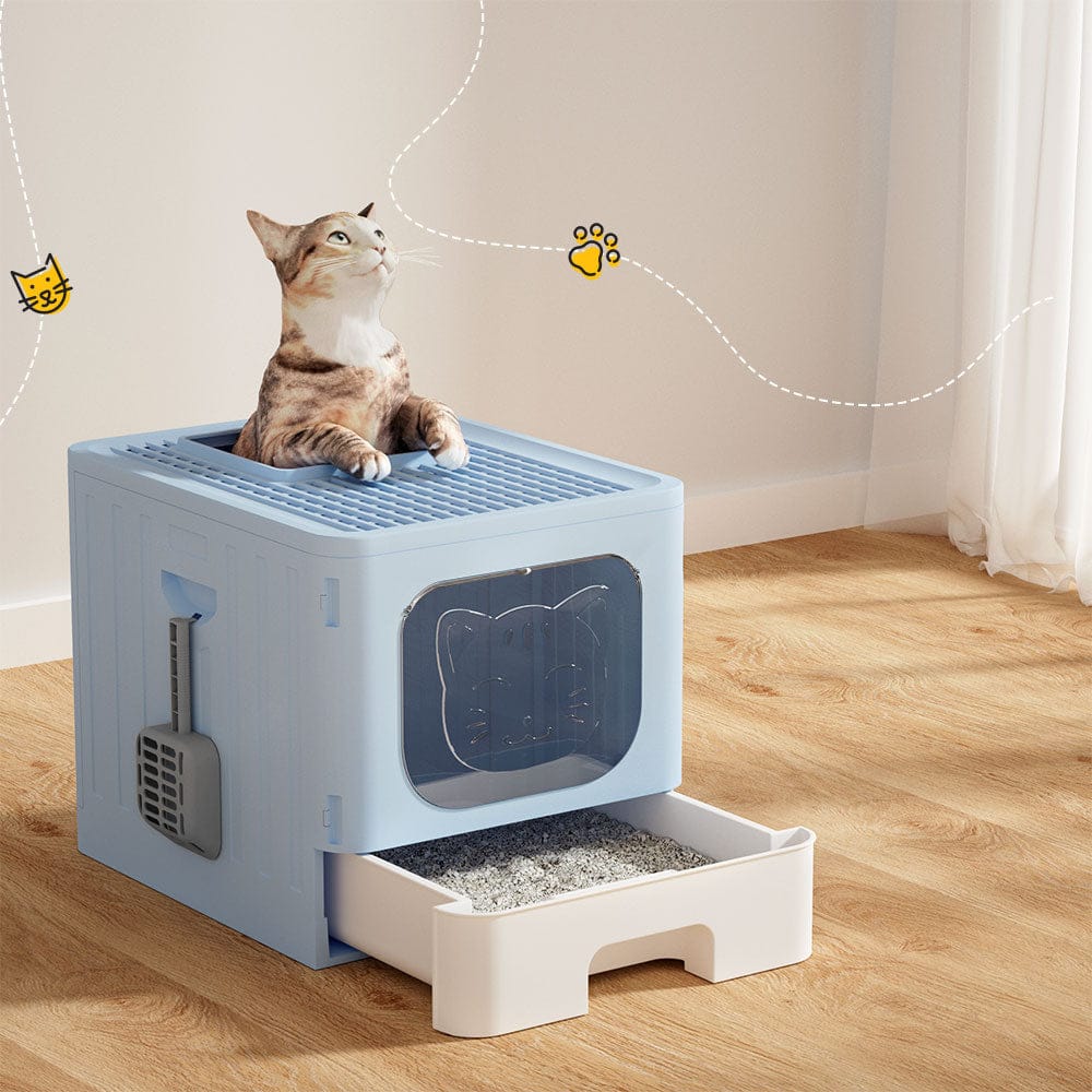 i.Pet Pet Care > Cat Supplies > Cat Litter i.Pet Cat Litter Box Large Tray Kitty Toilet Enclosed Hooded Foldable Cat Litter Box Scoop Blue