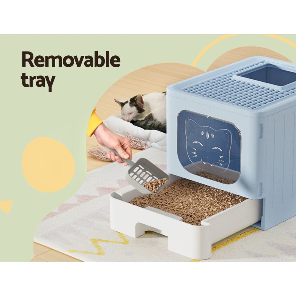 i.Pet Pet Care > Cat Supplies > Cat Litter i.Pet Cat Litter Box Large Tray Kitty Toilet Enclosed Hooded Foldable Cat Litter Box Scoop Blue