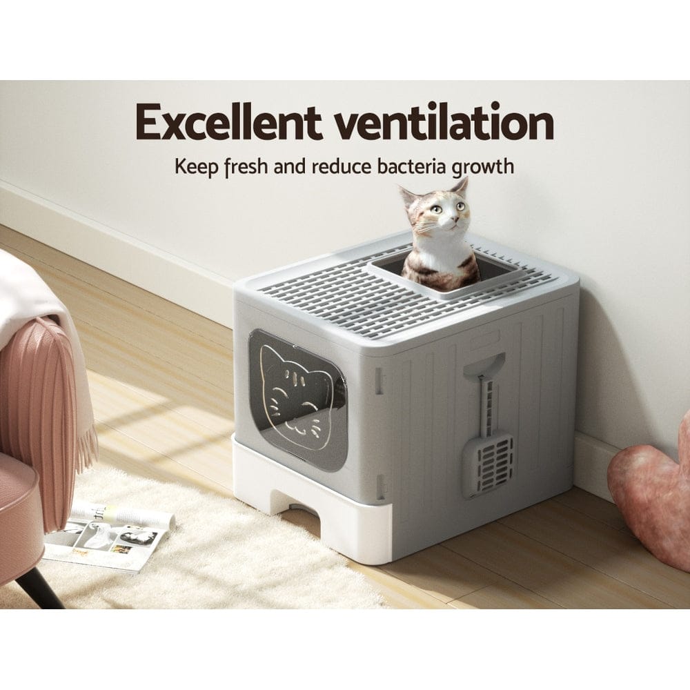 i.Pet Pet Care > Cat Supplies > Cat Litter i.Pet Cat Litter Box Large Tray Kitty Toilet Enclosed Hooded Foldable Cat Litter Box Scoop Grey