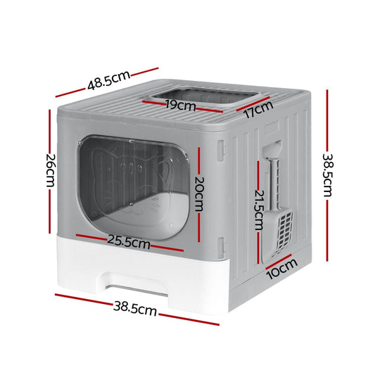 i.Pet Pet Care > Cat Supplies > Cat Litter i.Pet Cat Litter Box Large Tray Kitty Toilet Enclosed Hooded Foldable Cat Litter Box Scoop Grey
