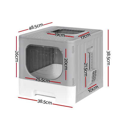 i.Pet Pet Care > Cat Supplies > Cat Litter i.Pet Cat Litter Box Large Tray Kitty Toilet Enclosed Hooded Foldable Cat Litter Box Scoop Grey