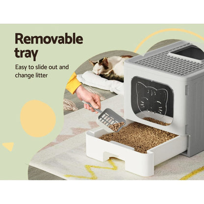 i.Pet Pet Care > Cat Supplies > Cat Litter i.Pet Cat Litter Box Large Tray Kitty Toilet Enclosed Hooded Foldable Cat Litter Box Scoop Grey