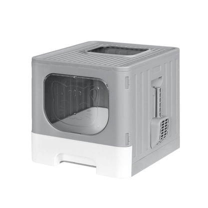 i.Pet Pet Care > Cat Supplies > Cat Litter i.Pet Cat Litter Box Large Tray Kitty Toilet Enclosed Hooded Foldable Cat Litter Box Scoop Grey