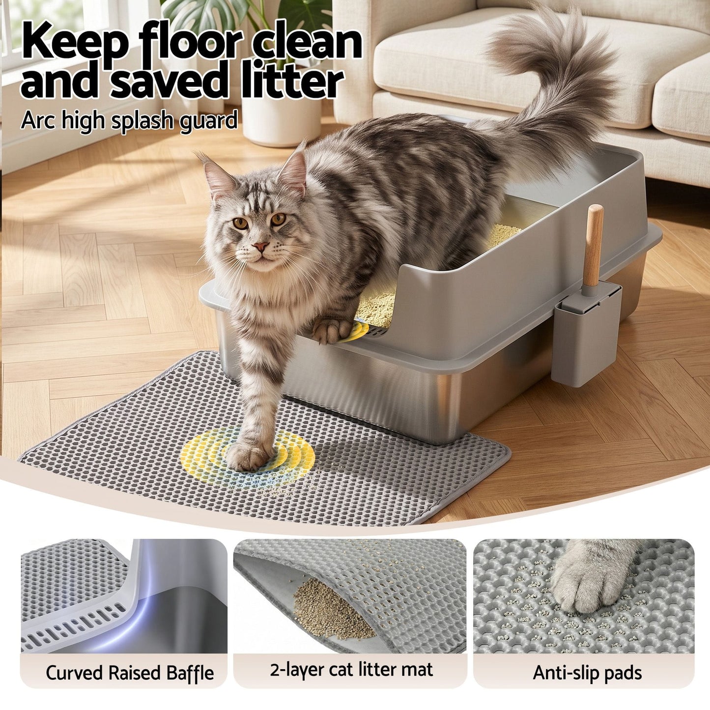 i.Pet Pet Care > Cat Supplies > Cat Litter i.Pet XXL Cat Litter Box Stainless Steel Jumbo Semi-Enclosed Pet Kitty Toilet Grey