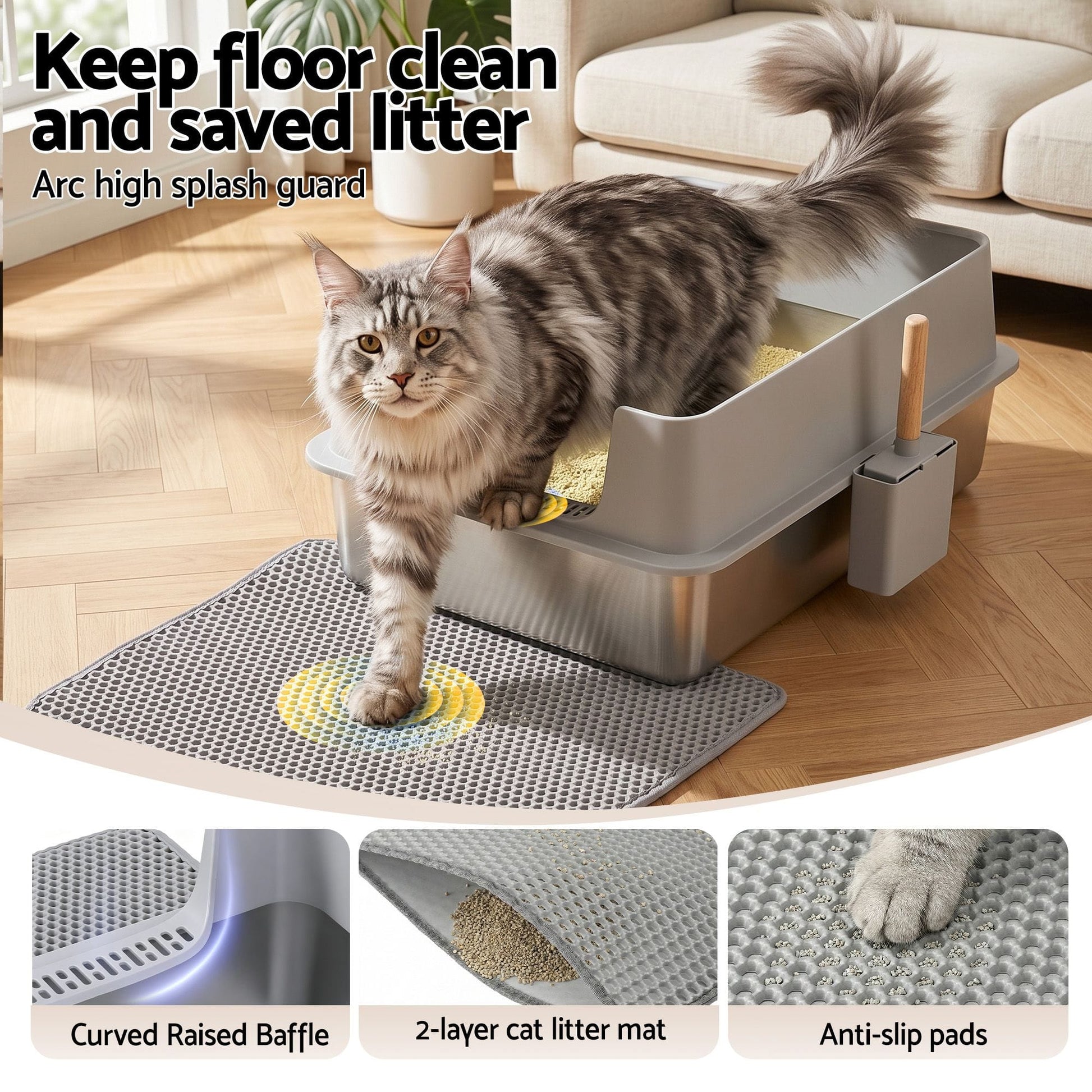 i.Pet Pet Care > Cat Supplies > Cat Litter i.Pet XXL Cat Litter Box Stainless Steel Jumbo Semi-Enclosed Pet Kitty Toilet Grey