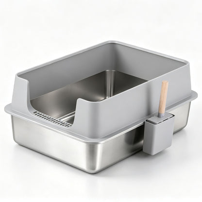 i.Pet Pet Care > Cat Supplies > Cat Litter i.Pet XXL Cat Litter Box Stainless Steel Jumbo Semi-Enclosed Pet Kitty Toilet Grey