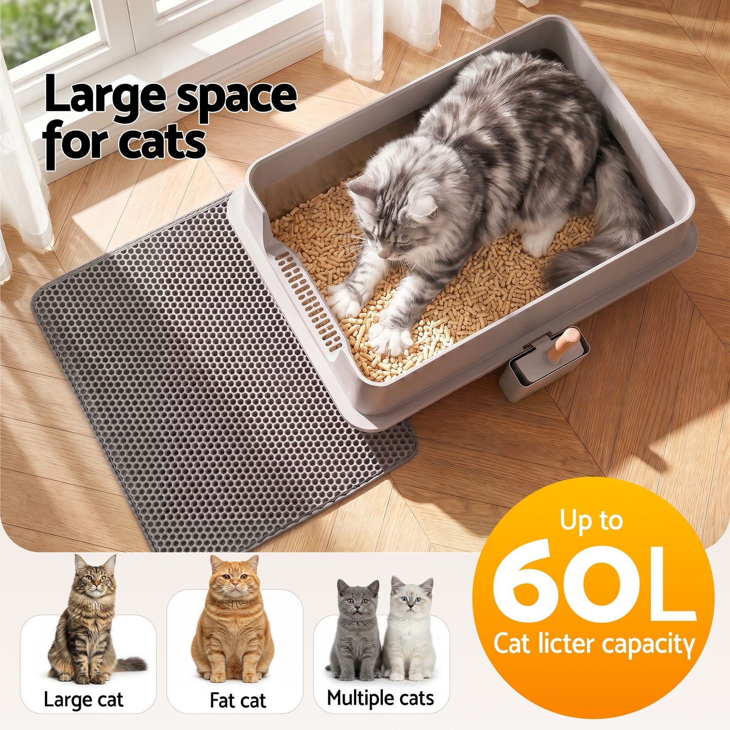 i.Pet Pet Care > Cat Supplies > Cat Litter i.Pet XXL Cat Litter Box Stainless Steel Jumbo Semi-Enclosed Pet Kitty Toilet Grey
