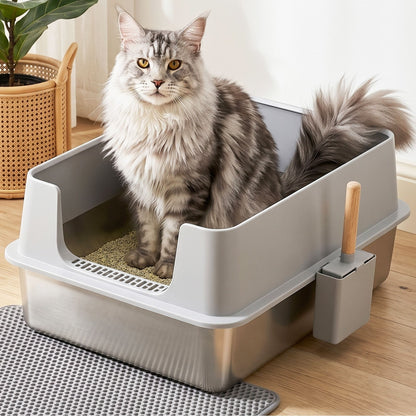 i.Pet Pet Care > Cat Supplies > Cat Litter i.Pet XXL Cat Litter Box Stainless Steel Jumbo Semi-Enclosed Pet Kitty Toilet Grey