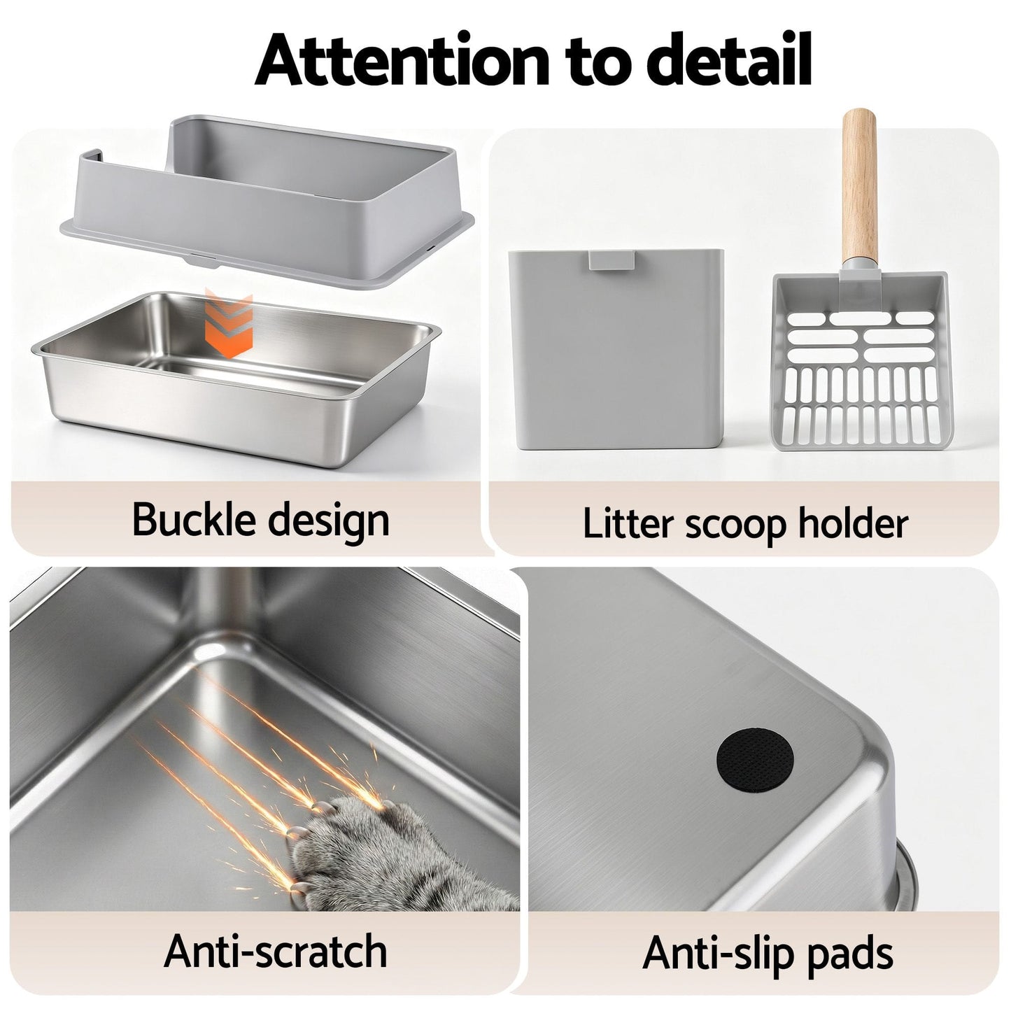 i.Pet Pet Care > Cat Supplies > Cat Litter i.Pet XXL Cat Litter Box Stainless Steel Jumbo Semi-Enclosed Pet Kitty Toilet Grey