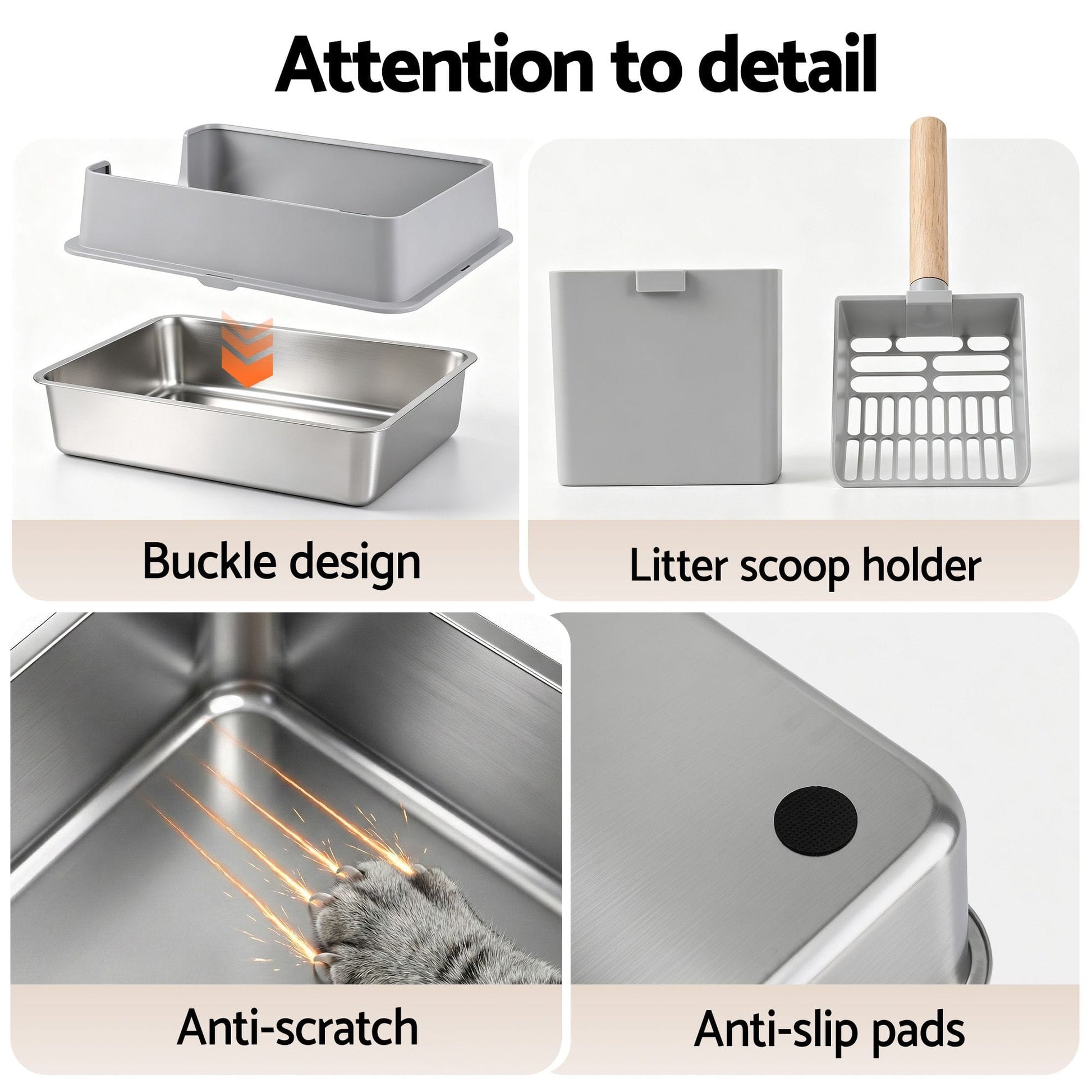 i.Pet Pet Care > Cat Supplies > Cat Litter i.Pet XXL Cat Litter Box Stainless Steel Jumbo Semi-Enclosed Pet Kitty Toilet Grey