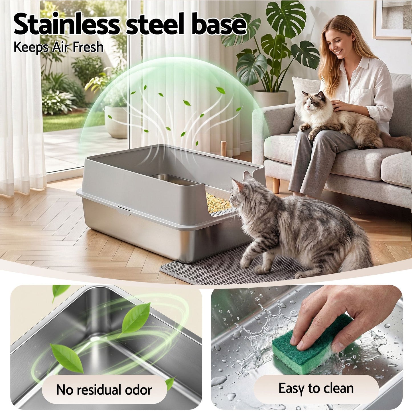 i.Pet Pet Care > Cat Supplies > Cat Litter i.Pet XXL Cat Litter Box Stainless Steel Jumbo Semi-Enclosed Pet Kitty Toilet Grey