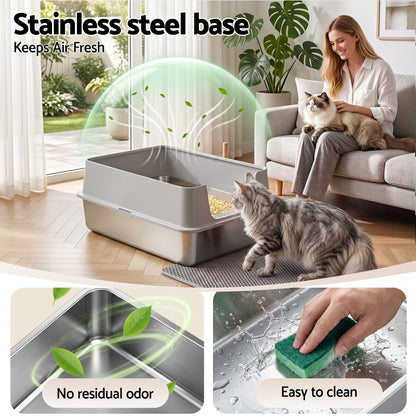 i.Pet Pet Care > Cat Supplies > Cat Litter i.Pet XXL Cat Litter Box Stainless Steel Jumbo Semi-Enclosed Pet Kitty Toilet Grey