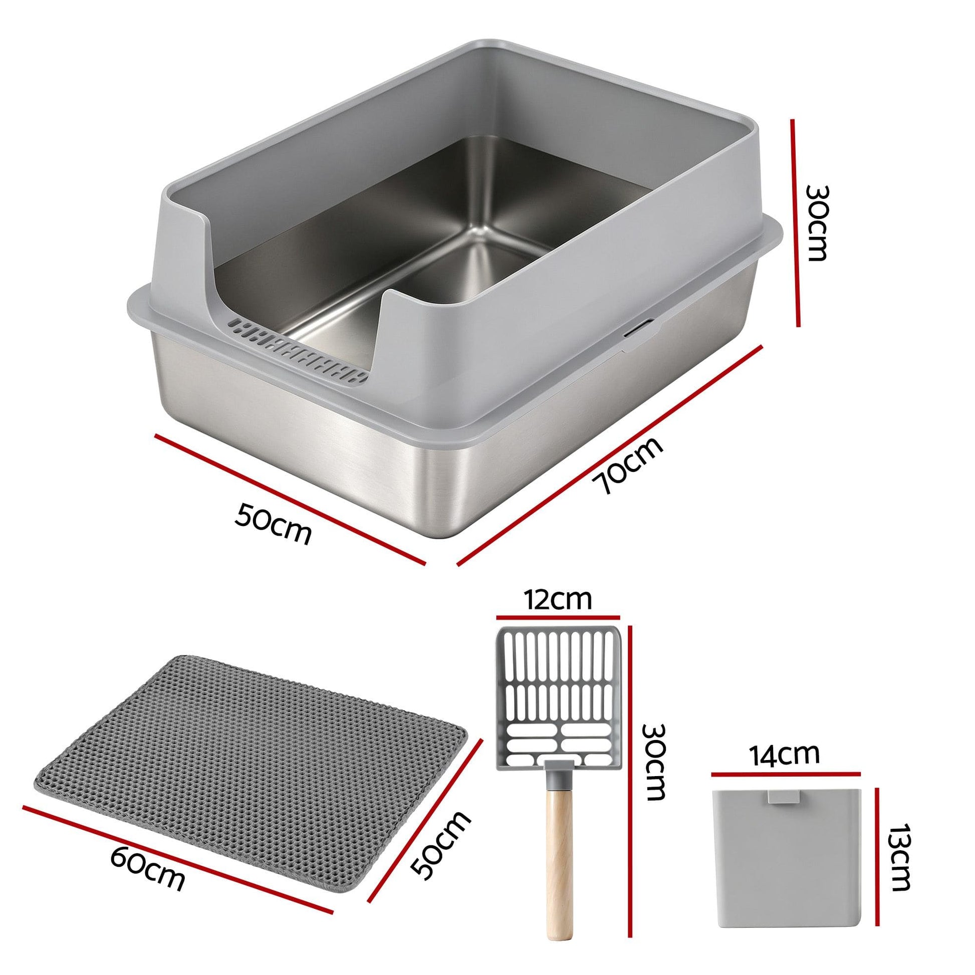 i.Pet Pet Care > Cat Supplies > Cat Litter i.Pet XXL Cat Litter Box Stainless Steel Jumbo Semi-Enclosed Pet Kitty Toilet Grey