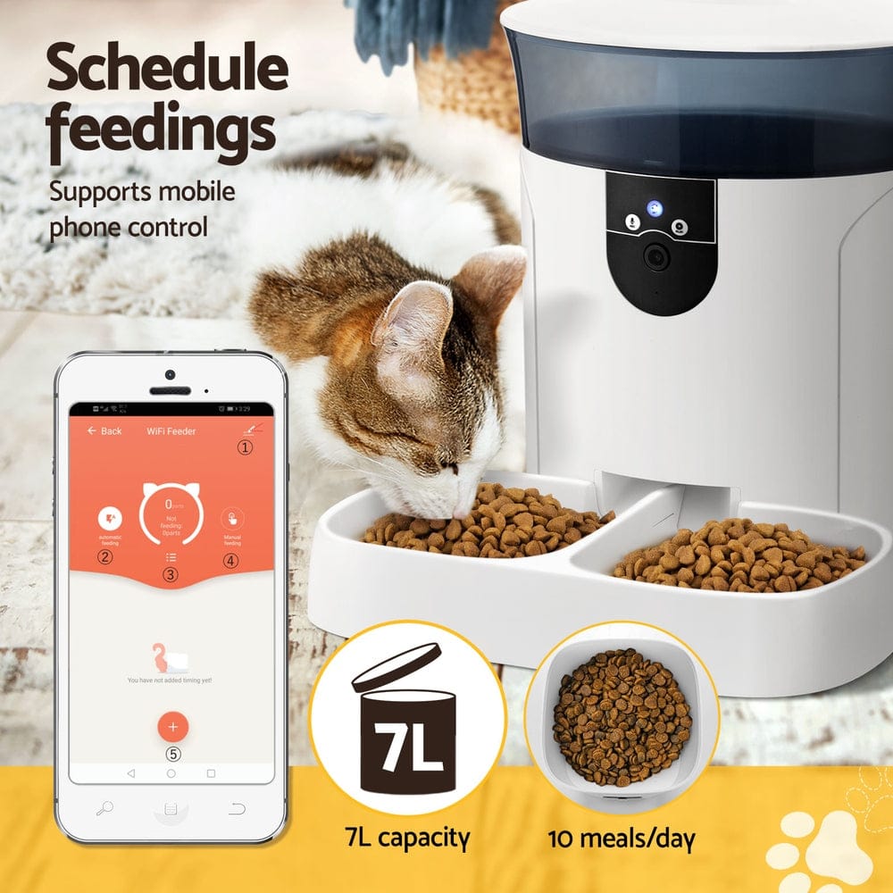 i.Pet Pet Care > Dog Supplies > Dog Bowls, Feeders & Waterers i.Pet Automatic Pet Feeder Dog Cat Camera Wifi Smart Food Dispenser Timer 7L APP