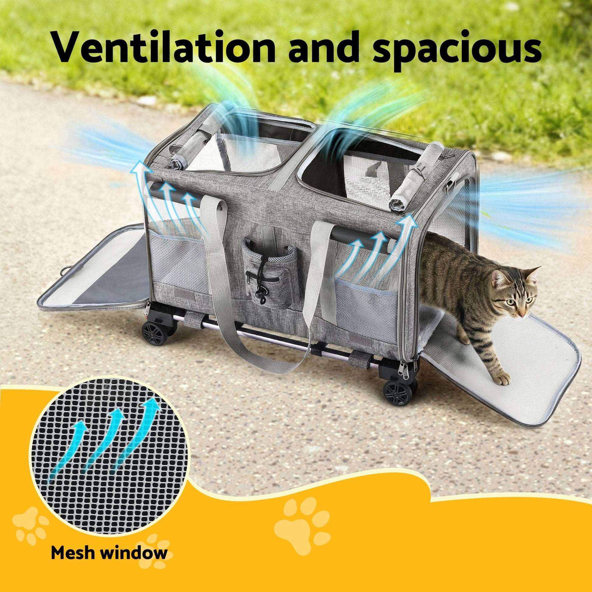 i.Pet Pet Care > Dog Supplies > Dog Carriers & Crates i.Pet Pet Carrier Swivel Wheels Foldable Cat Dog Trolley Stroller Travel Bag Grey