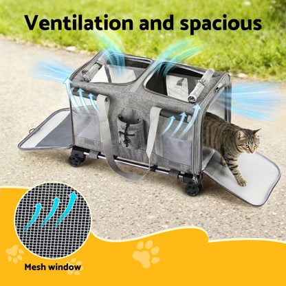 i.Pet Pet Care > Dog Supplies > Dog Carriers & Crates i.Pet Pet Carrier Swivel Wheels Foldable Cat Dog Trolley Stroller Travel Bag Grey