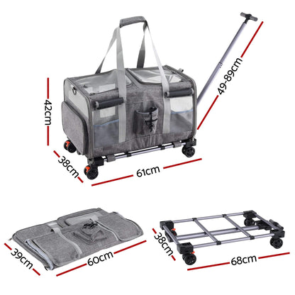 i.Pet Pet Care > Dog Supplies > Dog Carriers & Crates i.Pet Pet Carrier Swivel Wheels Foldable Cat Dog Trolley Stroller Travel Bag Grey