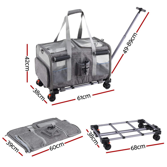i.Pet Pet Care > Dog Supplies > Dog Carriers & Crates i.Pet Pet Carrier Swivel Wheels Foldable Cat Dog Trolley Stroller Travel Bag Grey