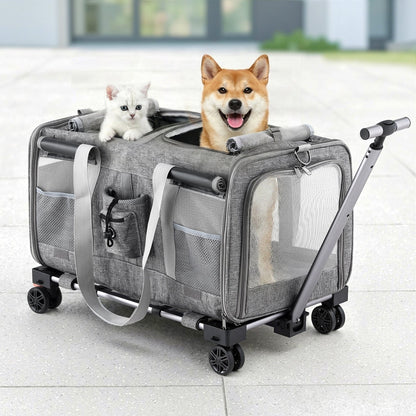 i.Pet Pet Care > Dog Supplies > Dog Carriers & Crates i.Pet Pet Carrier Swivel Wheels Foldable Cat Dog Trolley Stroller Travel Bag Grey