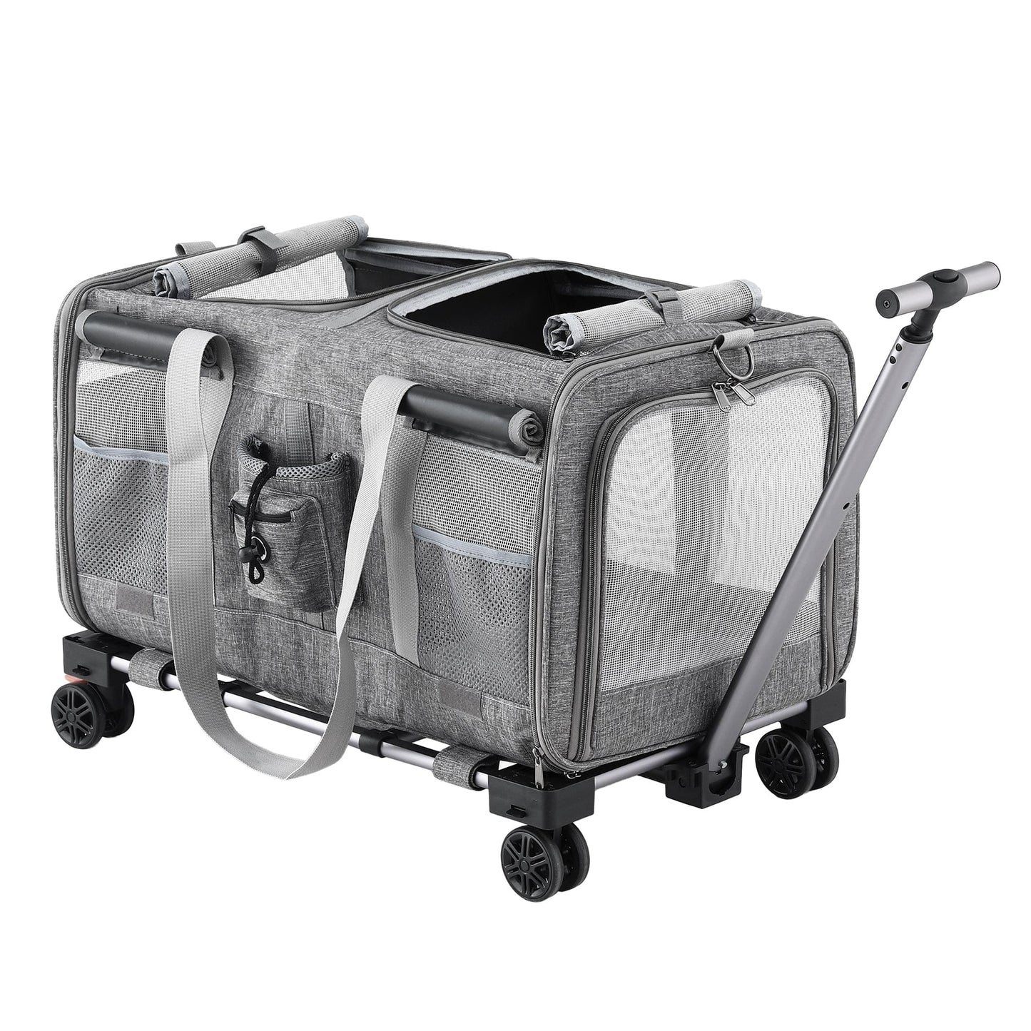 i.Pet Pet Care > Dog Supplies > Dog Carriers & Crates i.Pet Pet Carrier Swivel Wheels Foldable Cat Dog Trolley Stroller Travel Bag Grey