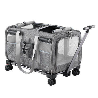 i.Pet Pet Care > Dog Supplies > Dog Carriers & Crates i.Pet Pet Carrier Swivel Wheels Foldable Cat Dog Trolley Stroller Travel Bag Grey