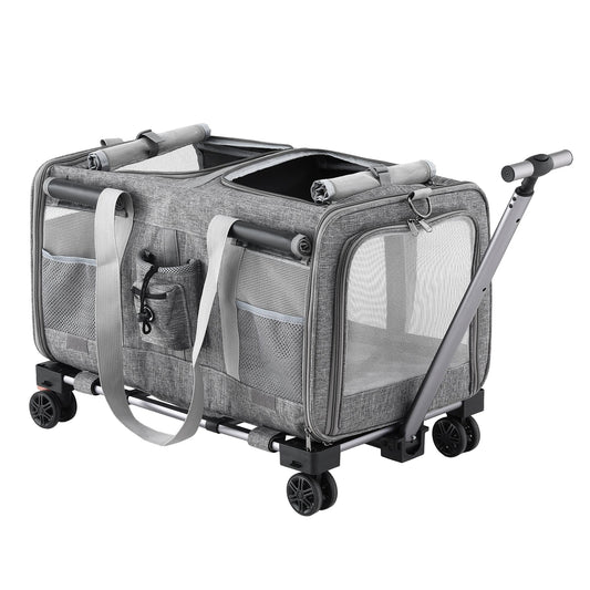 i.Pet Pet Care > Dog Supplies > Dog Carriers & Crates i.Pet Pet Carrier Swivel Wheels Foldable Cat Dog Trolley Stroller Travel Bag Grey