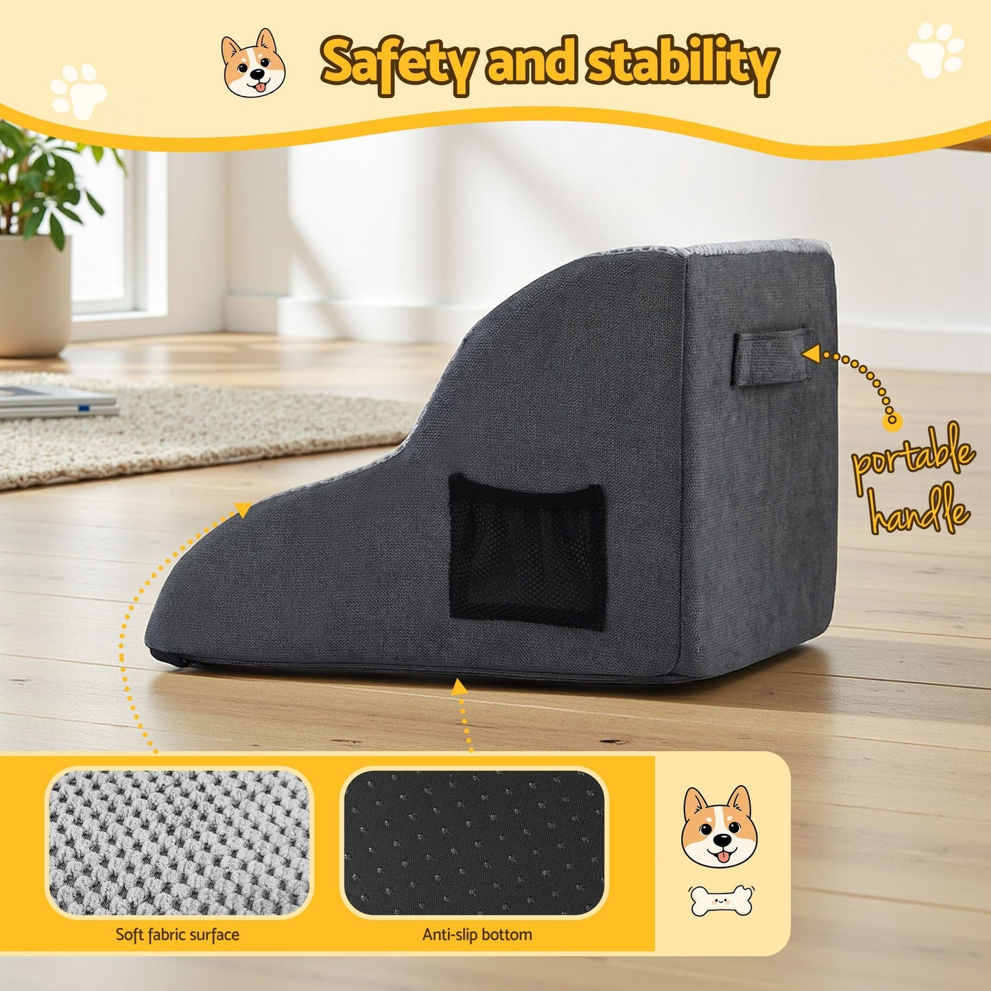 i.Pet Pet Care > Dog Supplies > Dog Steps & Ramps i.Pet Dog Ramp 2 Steps For Small Dogs Bed Sofa Car Foam Non-Slip Pet Cat Stairs