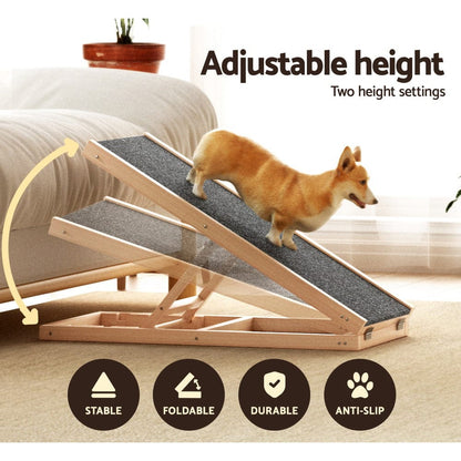 i.Pet Pet Care > Dog Supplies > Dog Steps & Ramps i.Pet Dog Ramp 70cm Adjustable Height Wooden Steps Stairs For Bed Sofa Car Foldable