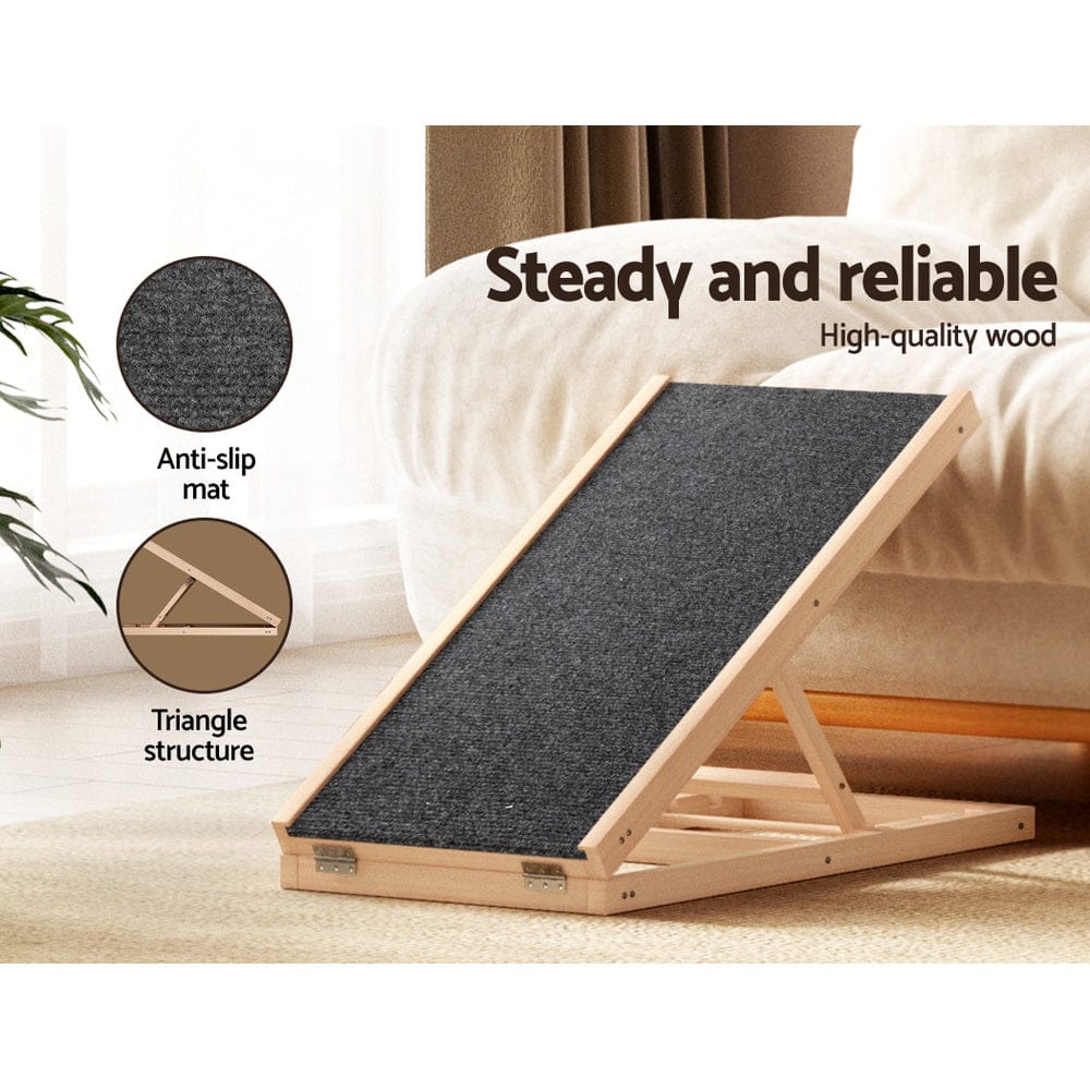 i.Pet Pet Care > Dog Supplies > Dog Steps & Ramps i.Pet Dog Ramp 70cm Adjustable Height Wooden Steps Stairs For Bed Sofa Car Foldable