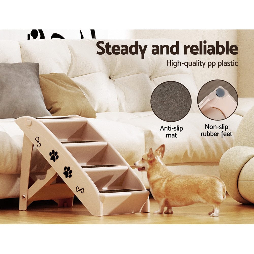 i.Pet Pet Care > Dog Supplies > Dog Steps & Ramps i.Pet Dog Ramp Steps For Bed Sofa Car Pet Stairs Ladder Portable Foldable Beige