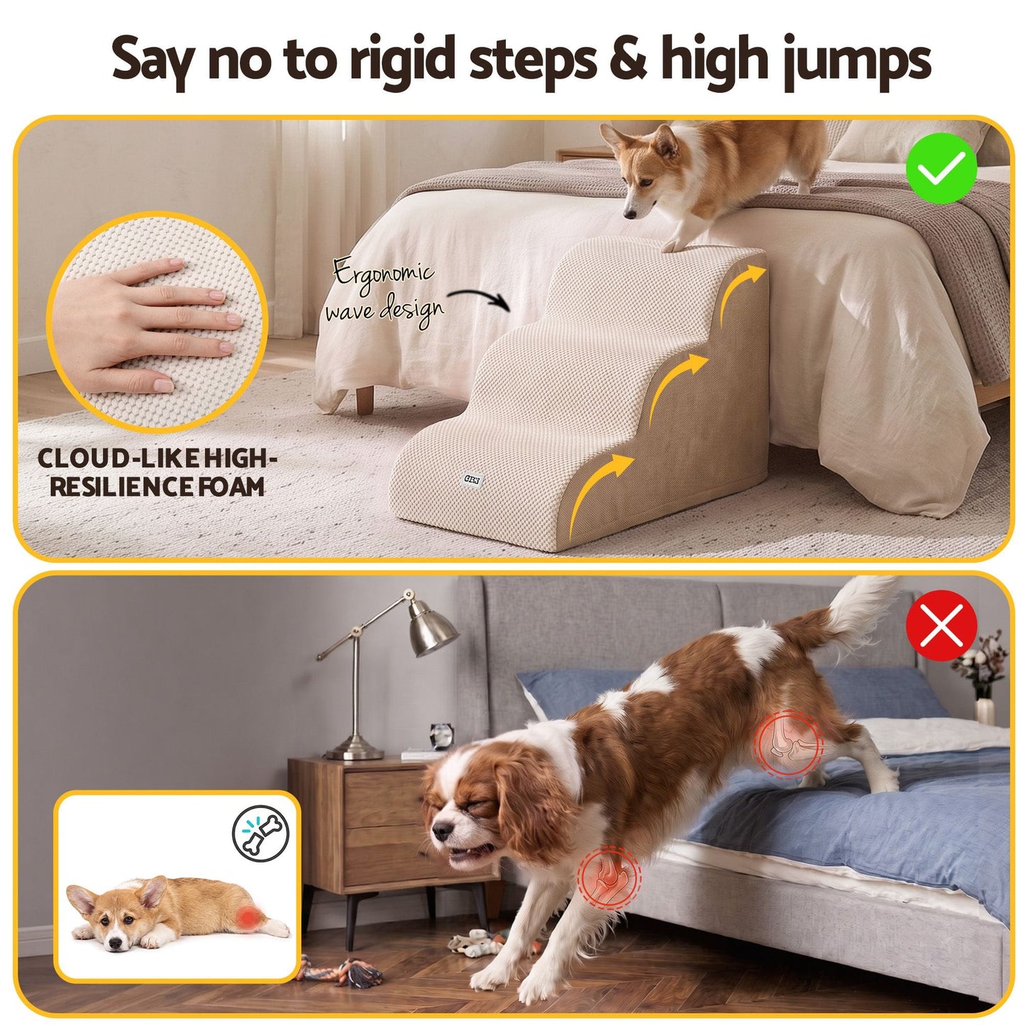 i.Pet Pet Care > Dog Supplies > Dog Steps & Ramps i.Pet Dog Ramp Washable Cover Stairs for Bed Sofa Foam Step Ladder 3 Tier Beige