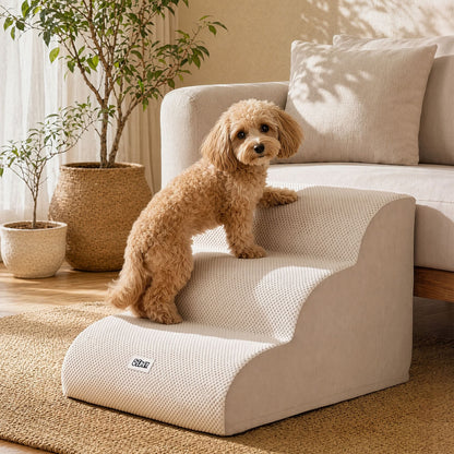 i.Pet Pet Care > Dog Supplies > Dog Steps & Ramps i.Pet Dog Ramp Washable Cover Stairs for Bed Sofa Foam Step Ladder 3 Tier Beige