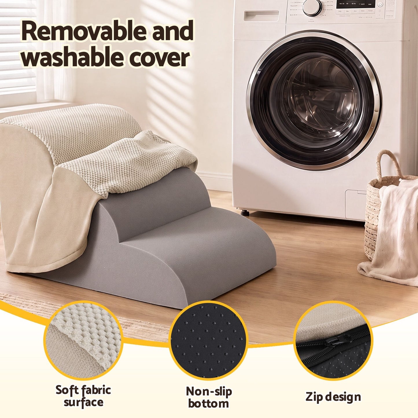 i.Pet Pet Care > Dog Supplies > Dog Steps & Ramps i.Pet Dog Ramp Washable Cover Stairs for Bed Sofa Foam Step Ladder 3 Tier Beige