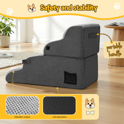 i.Pet Pet Care > Dog Supplies > Dog Steps & Ramps i.Pet Dog Stairs and Bed 2-in-1 Sofa Car Foam Non-Slip Washable Pet Stairs Indoor Grey