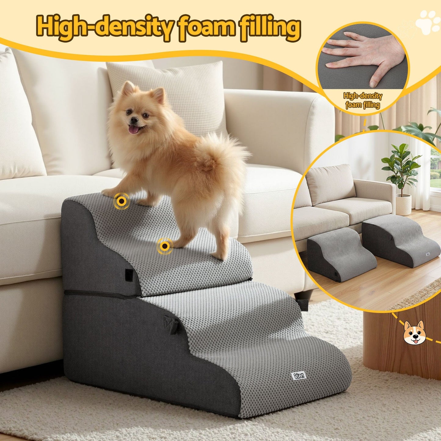 i.Pet Pet Care > Dog Supplies > Dog Steps & Ramps i.Pet Dog Stairs and Bed 2-in-1 Sofa Car Foam Non-Slip Washable Pet Stairs Indoor Grey