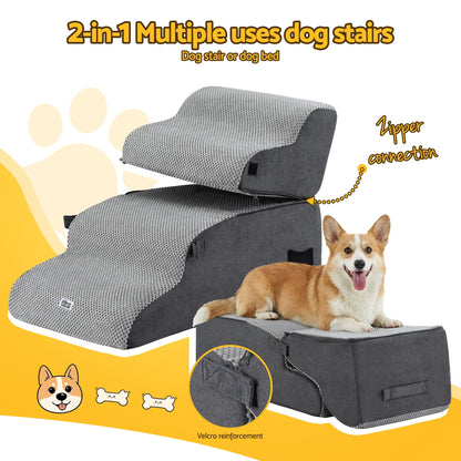i.Pet Pet Care > Dog Supplies > Dog Steps & Ramps i.Pet Dog Stairs and Bed 2-in-1 Sofa Car Foam Non-Slip Washable Pet Stairs Indoor Grey