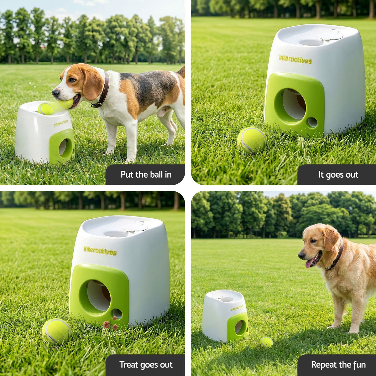 i.Pet Pet Care > Toys > Dog Toys i.Pet 2-in-1 Dog Ball Launcher & Treat Dispenser with 2 Balls Green