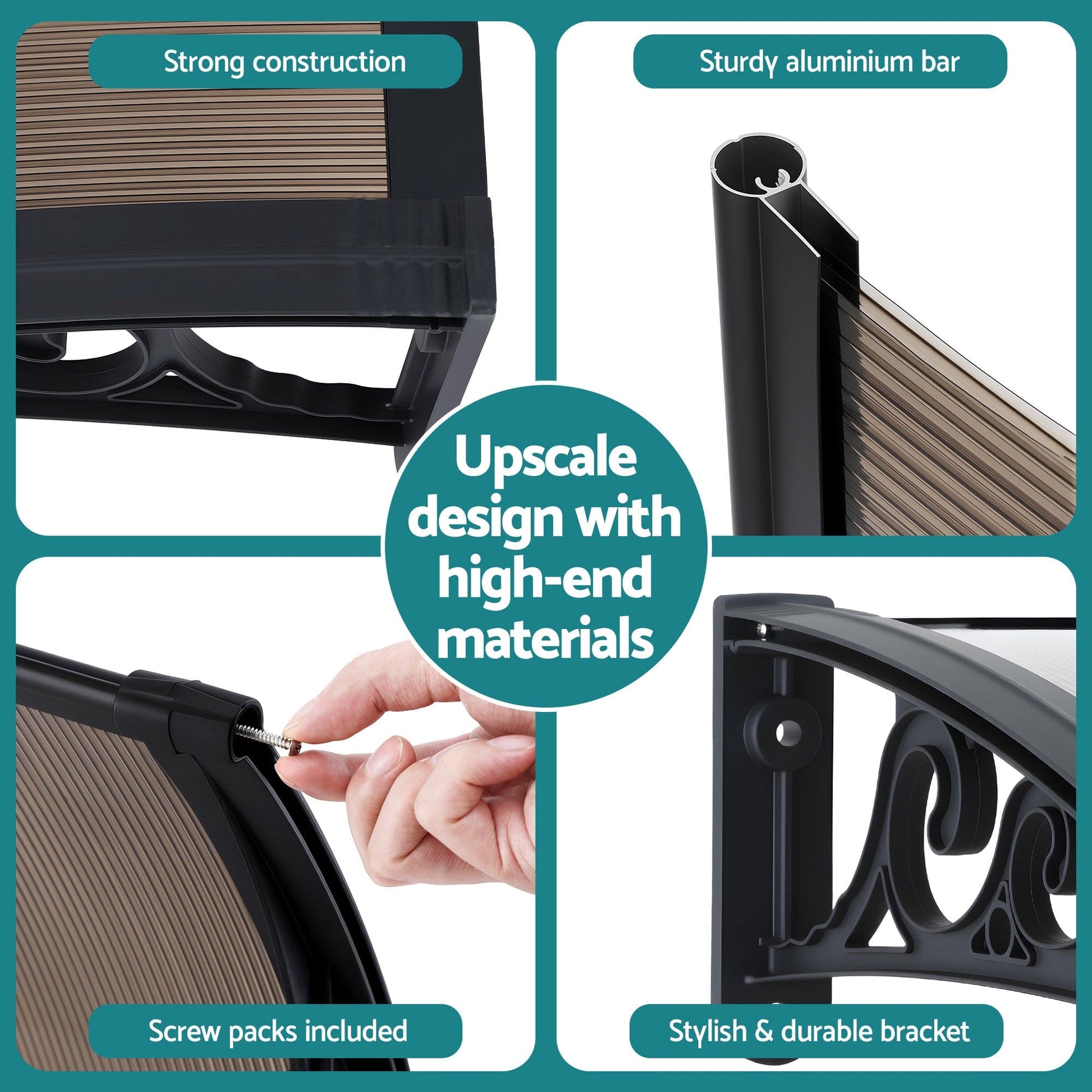 Instahut Home & Garden > Shading > Awnings Instahut Window Awning Drainage 0.6mx0.6m Outdoor Brown