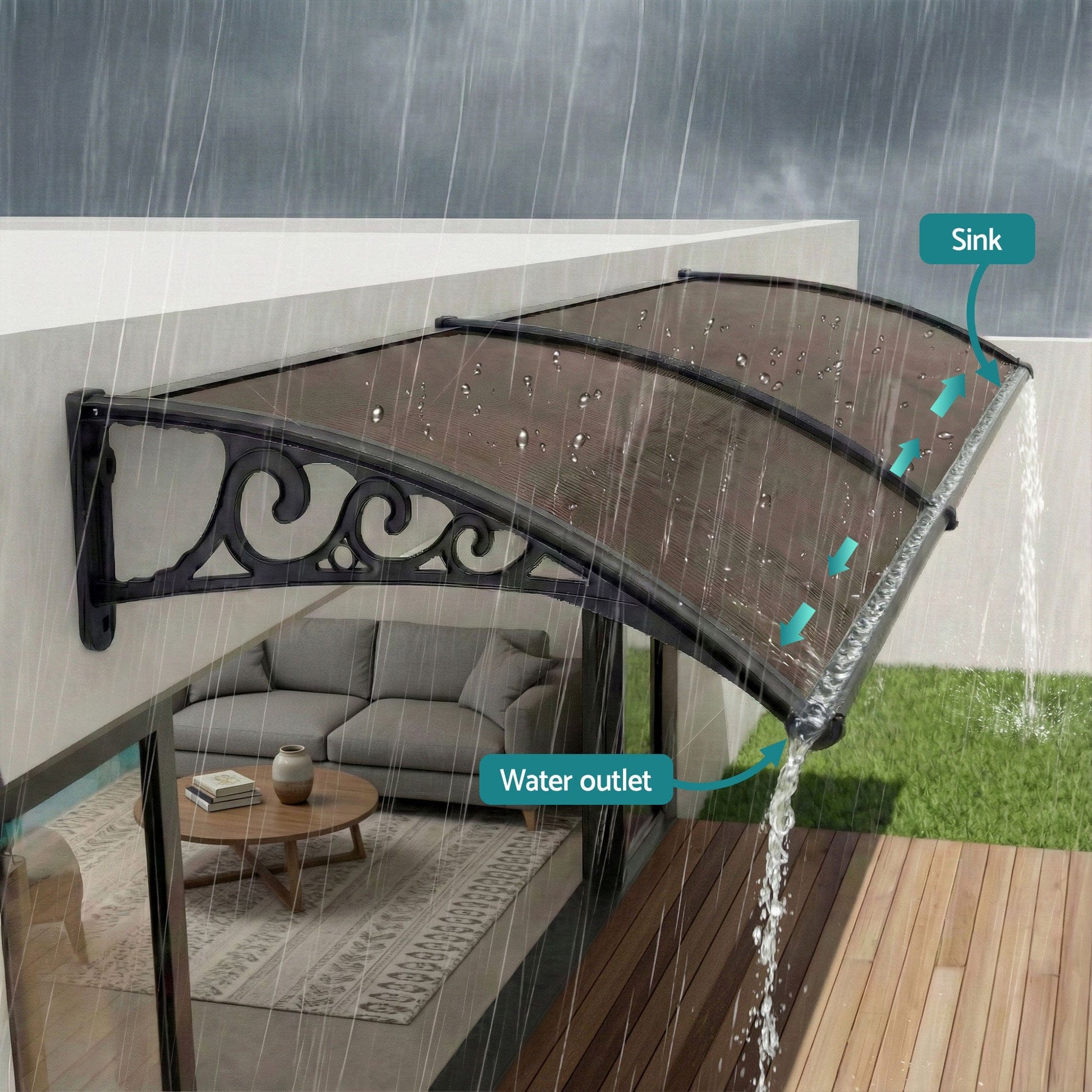 Instahut Home & Garden > Shading > Awnings Instahut Window Awning Drainage 0.6mx0.6m Outdoor Brown