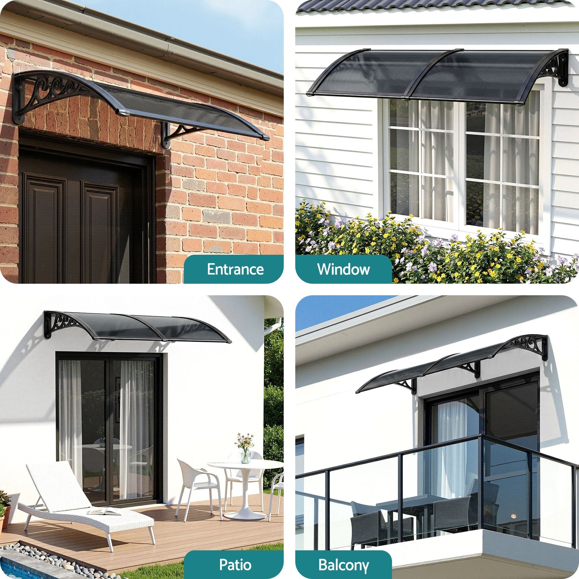Instahut Home & Garden > Shading > Awnings Instahut Window Awning Drainage 0.6mx0.6m Outdoor Grey