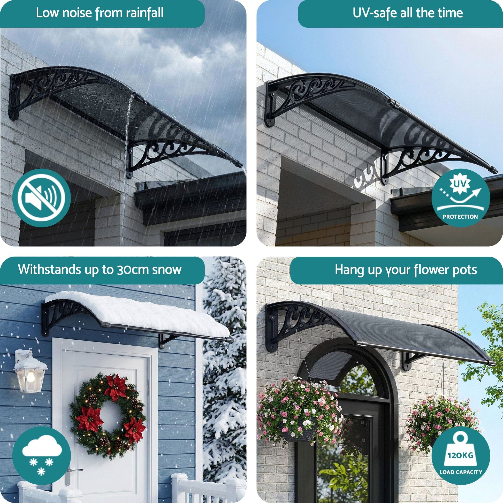 Instahut Home & Garden > Shading > Awnings Instahut Window Awning Drainage 0.6mx0.6m Outdoor Grey