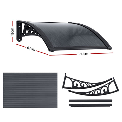 Instahut Home & Garden > Shading > Awnings Instahut Window Awning Drainage 0.6mx0.6m Outdoor Grey