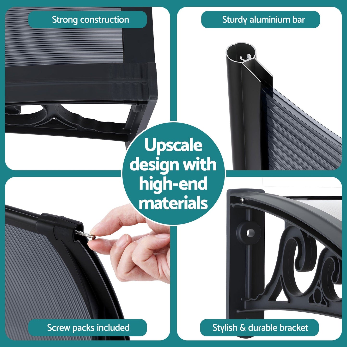 Instahut Home & Garden > Shading > Awnings Instahut Window Awning Drainage 0.6mx0.6m Outdoor Grey