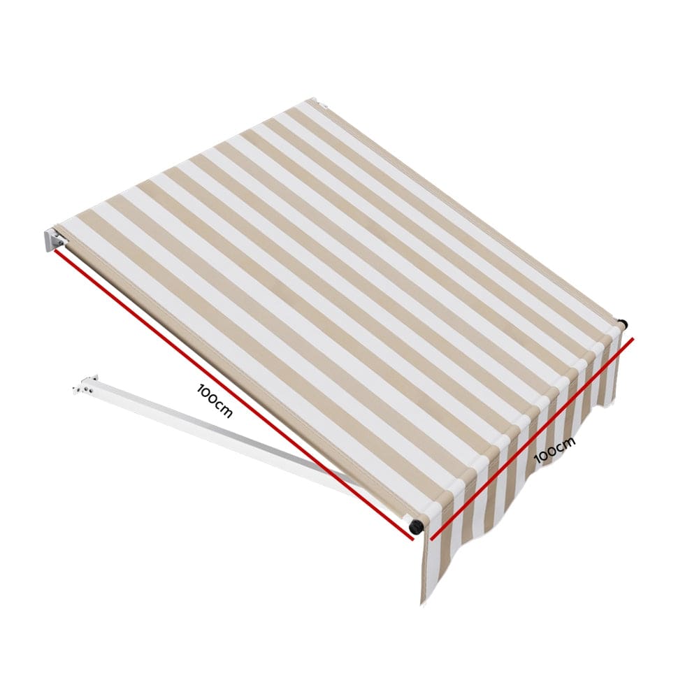 Instahut Home & Garden > Shading > Awnings Instahut Window Door Awning 1mx1m Beige White Polyester Fabric Aluminum Frame