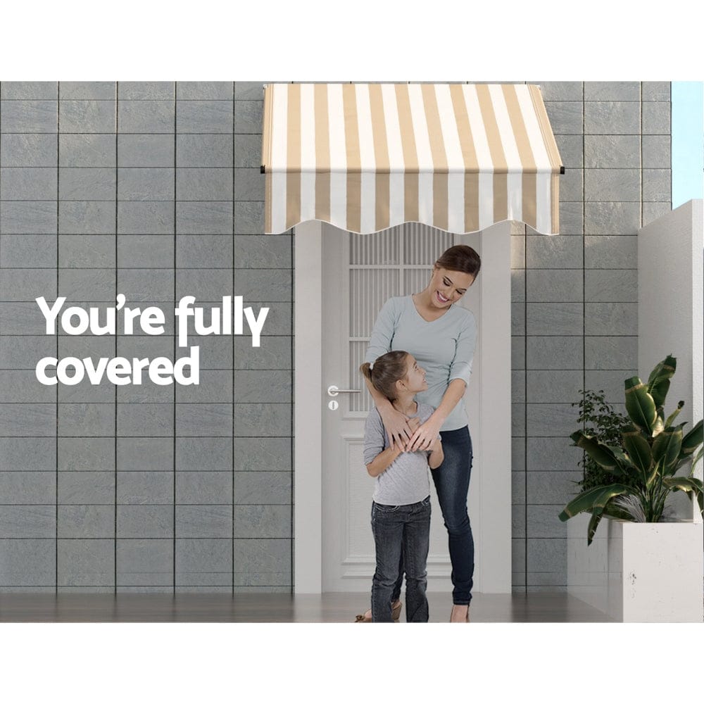 Instahut Home & Garden > Shading > Awnings Instahut Window Door Awning 1mx1m Beige White Polyester Fabric Aluminum Frame