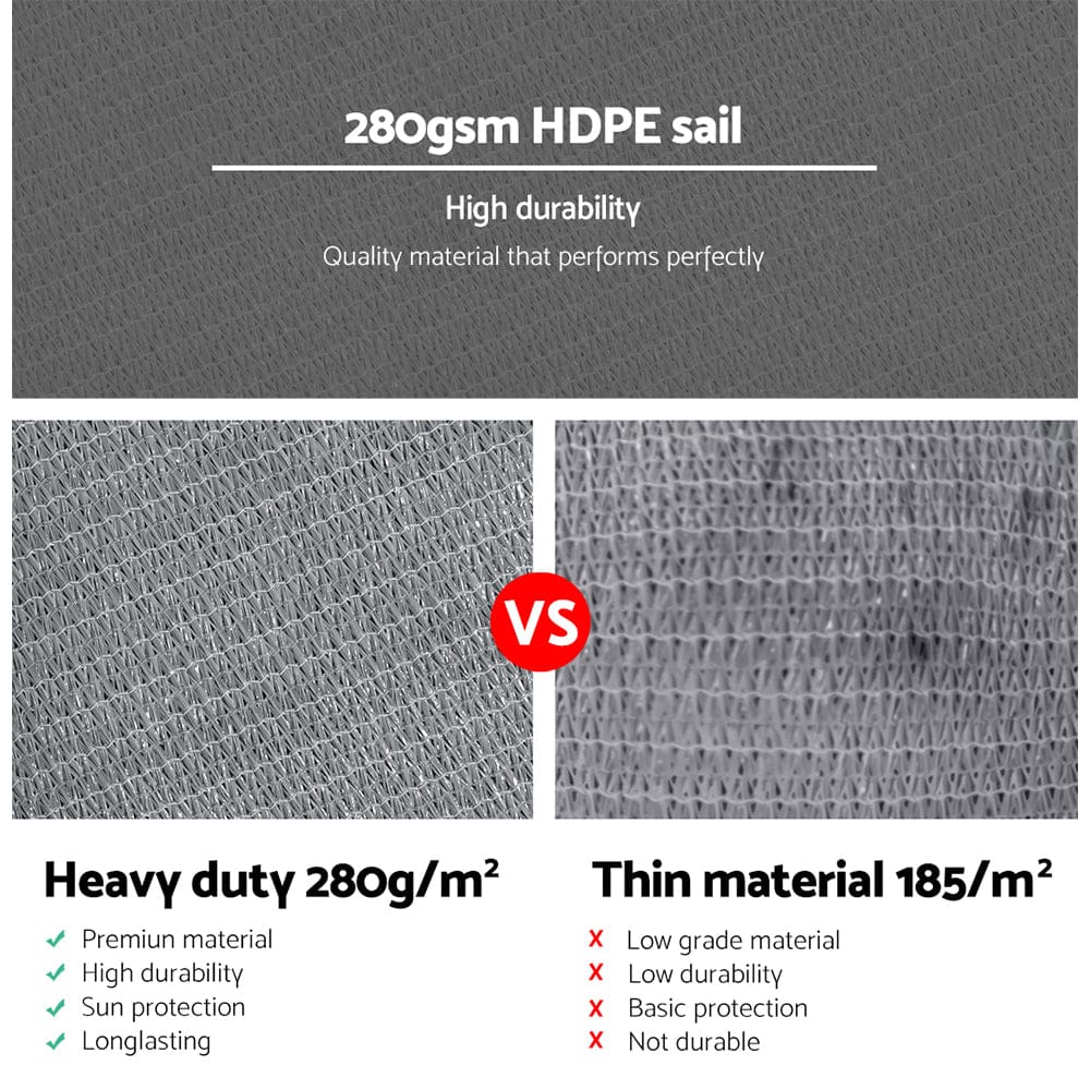 Instahut Home & Garden > Shading > Umbrellas & Sunshades Instahut Shade Sail 3x3m Square 280GSM 98% Grey Shade Cloth