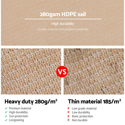 Instahut Home & Garden > Shading > Umbrellas & Sunshades Instahut Shade Sail 3x4m Rectangle 280GSM 98% Sand Shade Cloth