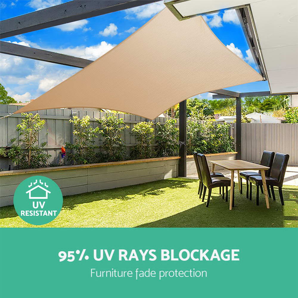 Instahut Home & Garden > Shading > Umbrellas & Sunshades Instahut Shade Sail 5x5x5m Triangle 185GSM 95% Sand Shade Cloth